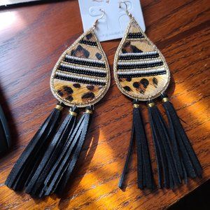 Cheetah Beaded Fringe Earrings